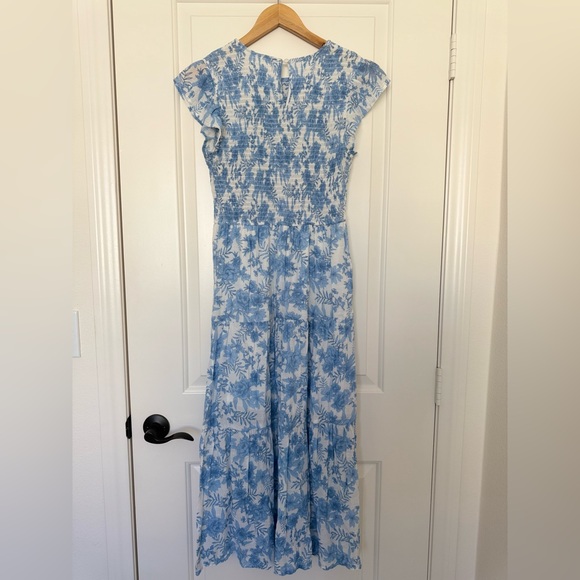 Anthropologie By the River Blue Floral Smocked Tiered Midi Dress M Cottagecore - Picture 7 of 13